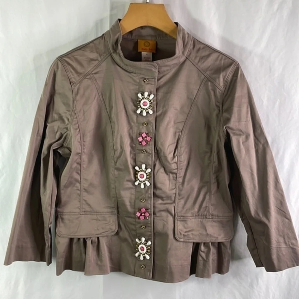 Ruby Rd. mauve  polished cotton beaded front jacket, mandarin collar.